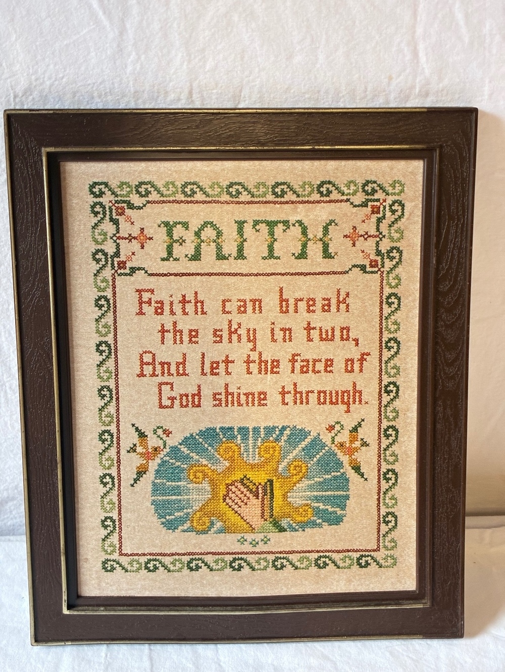 Faith faux printed Cross Stitch Wall Art Framed 8x10 Inches